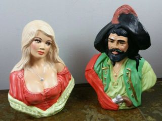 Vintage Holland Mold Ceramic Sea Ocean Bust Pirate Sailor & Wench Woman Figures