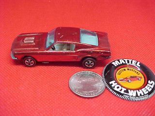 Vintage 1967 Mattel Hot Wheels Redline Custom Mustang With Metal Button