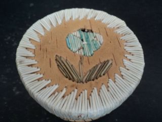 Vintage Native American Iroquois Lidded Birch Bark Sweet Grass & Quill Basket