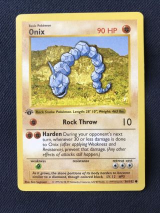 First Edition Shadowless Onix 56/102 Base Set Vintage Pokemon Card 1999