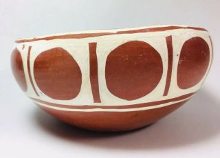 Antique Native American Bowl With White Hand Painted Geometric Design