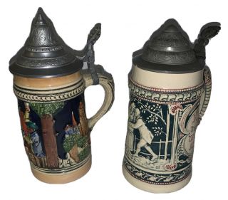 Antique Vintage German Beer Steins Mugs Made In Germany Set Of 2