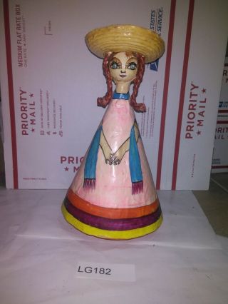 Lg182 Vintage Mexican Folk Art Paper Mache Ser - Mel Tonala Jal Señorita Doll