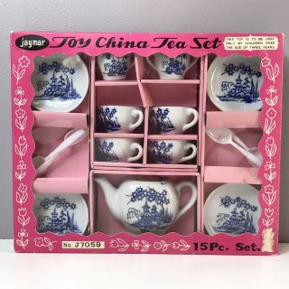 Vtg Jaymar Toy China Dinner Set J7059 Play Tea Time Rare Japan Blue Box