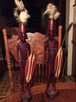 Hand Carved Wooden Tribal Warrior Figures
