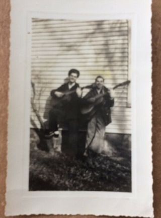 1945 Photo Of Two Men Playing Guitars With Photographers Studio Stamp On Back