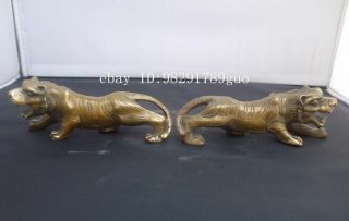 Pair Chinese Brass Copper Carved Animal Tiger Statue Collectable