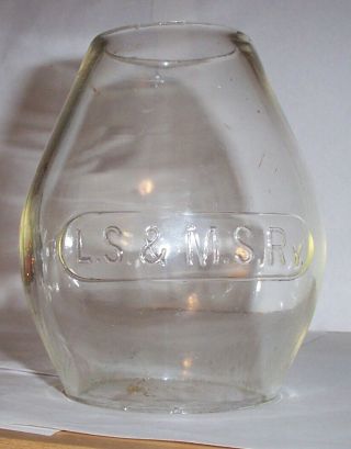 Vintage Railroad Lantern Globe,  L.  S.  &m.  S.  Ry. ,  Collectible,  Embossed Glass