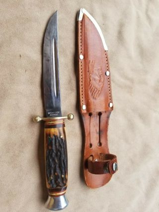 Vintage Stag German Cutlery Co Hunting Knife With Sheath