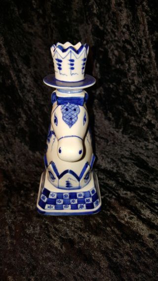 Vintage Russian Gzhel Porcelain Horse Head Candle Holder Hand Made