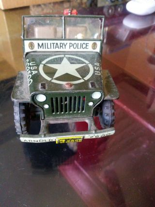 Vintage Arnold 2500 Military Police Jeep German Tin Toy 1949