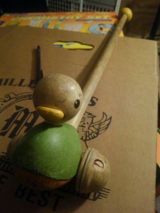 Vintage Push Along Wood Child Toy Wooden Duck