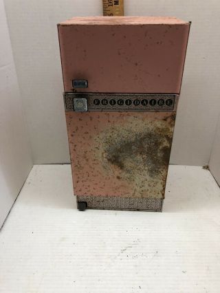 Vintage Tin Toy Refrigerator (frigidaire) Imperial On Handle & Litho Inside