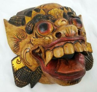 Vintage Wooden Mask Indonesian Balinese Barong Carved Demon Dance Folk Art Asian