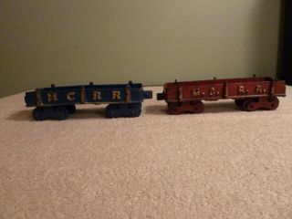 Kenton,  Ives,  Hubley,  Ideal? Cast Iron Train Coal Cars (2ea) M.  C R.  R.  8 1/2 " 1930 