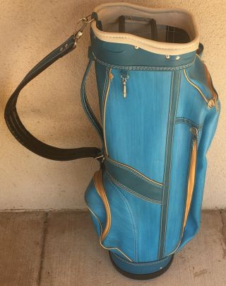 Vintage Atlantic Leatherette Sky Blue 3 Way Golf Bag With Bag Cover.