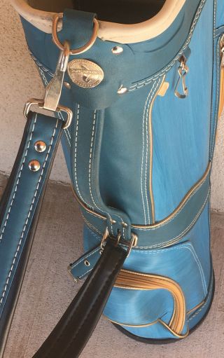 Vintage Atlantic Leatherette Sky Blue 3 Way Golf Bag With Bag Cover. 3