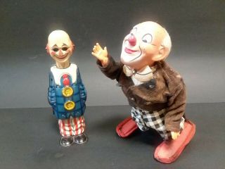 Vintage German Distler Tin Wind Up Clown W/ Unusual Wind Up Jumping Clown