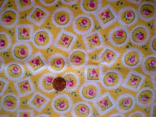 Floral On Yellow Vtg Feedsack Quilt Sewing Dollclothes Craft Fabric