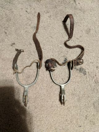 Vintage North And Judd Cowboy Spurs With Leather Straps Anchor Mark