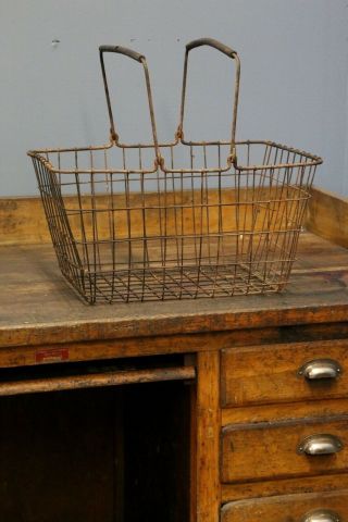 Vintage Wire Egg Basket Handle Metal Industrial Locker Organization 19 " Apples