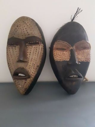 African Wooden Mask Tribal Art Hand Carved Sculpture Wall Hanging