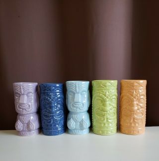 Set Of 5 Tiki Mugs Ceramic Colorful Home Tropical Beach Cups Hawaii