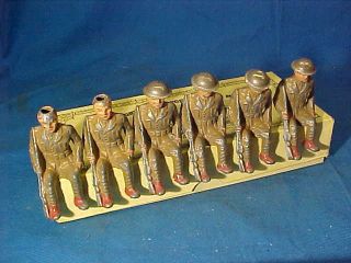 6 - 1930s Barclay Cast Metal Us Army Seated Soldiers W Orig Paint