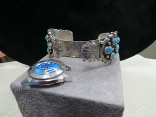 Vintage Silver Navajo Turquoise Watch Cuff Bracelet,  51.  6 Grms