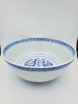 Vintage Chinese Porcelain Rice Grain Eyes - Dragon 9.  75  W Deep Serving Bowl