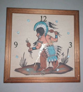 Vintage American Indian Navajo Art Rattle Dancer Sand Painting Clock