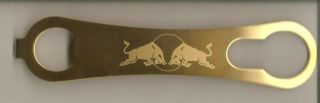 " Red Bull " Etched Logo Bottle & Can Opener / Bar Tool 7.  5 " / Gold Plated