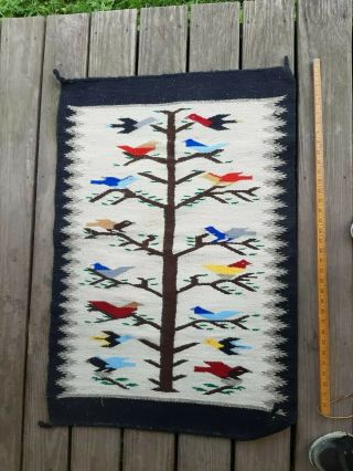 Vintage Native American Indian Navajo Tree Of Life Bird Rug Blanket 26.  5 X 39 "