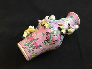 Vintage Chinese Porcelain Fertility Vase Pink,  Green Sash,  Children,  Butterflies 3