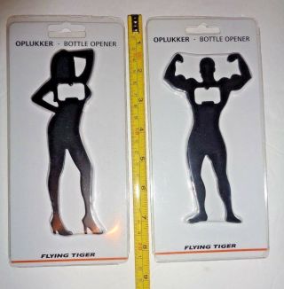 2 Rare Bodybuilder Male Body Bottle Can Opener & Female Sexy Lady 100 Metal