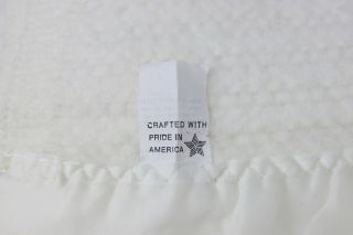 Vintage Acrylic Nylon Trim Waffle Weave Blanket White Ivory 62 