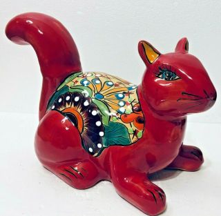 Mexican Pottery Animal Talavera Large Squirrel Figure Red Folk Art