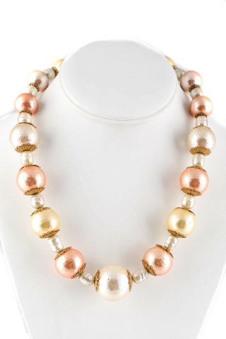 Miriam Haskell Vintage Gold Tone Faux Pearl Single Strand Necklace