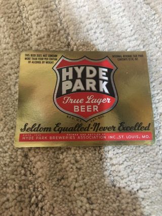 1940’s Hyde Park Beer Lable / St.  Louis Beer