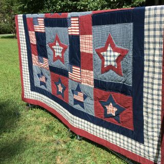 Vintage Stars And Stripes Red White Blue Patriotic Quilt 82 " X 100 "