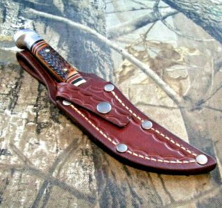 Vintage Western Usa 640d Fixed Blade Knife W/custom Hand Made R - H Leather Sheath