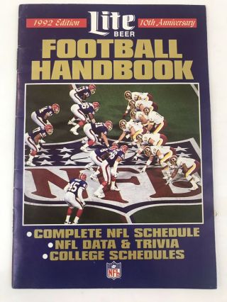 1992 Miller Lite Football Handbook Bills Redskins Cover Nfl Schedule P4