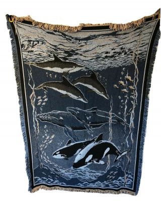 Goodwin Weavers 100 Cotton Vintage Usa Tapestry Blanket Throw Ocean Dolphin