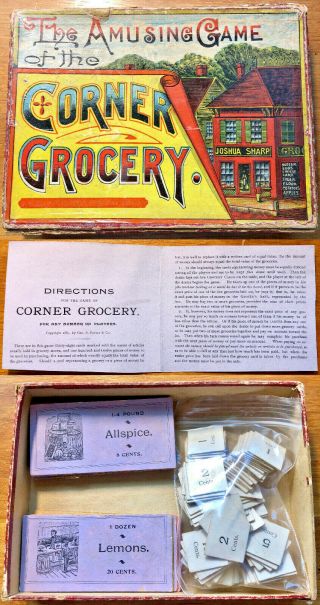 Antique ©1887 The Amusing Game Of The Corner Grocery Parker Brothers Nr Complete