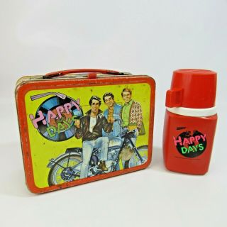 Vintage Happy Days Metal Lunch Box & Plastic Thermos 1976 Lunchbox Fonzie