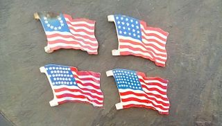 All 4 Vintage Marx Playset Tin Litho American Flags