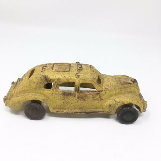 Vintage Cast Iron Yellow Taxi Cab Car w/Black Wheels Collectible Die Cast Toy 3
