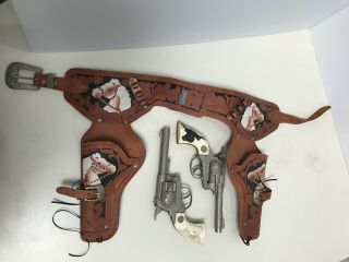 Vintage Hubley Marshall And Texan Jr.  Toy Cap Guns And Gun Belt Set