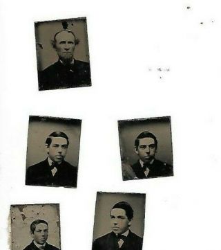 Set Of 5 Mini Tintypes,  One Has Info On Reverse,  Think Early Passport Photos