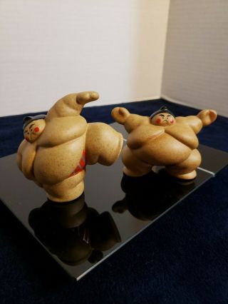 Rikishi Shiko Japanese Sumo Wrestler Doll Ceramic Figurines Set Of 2